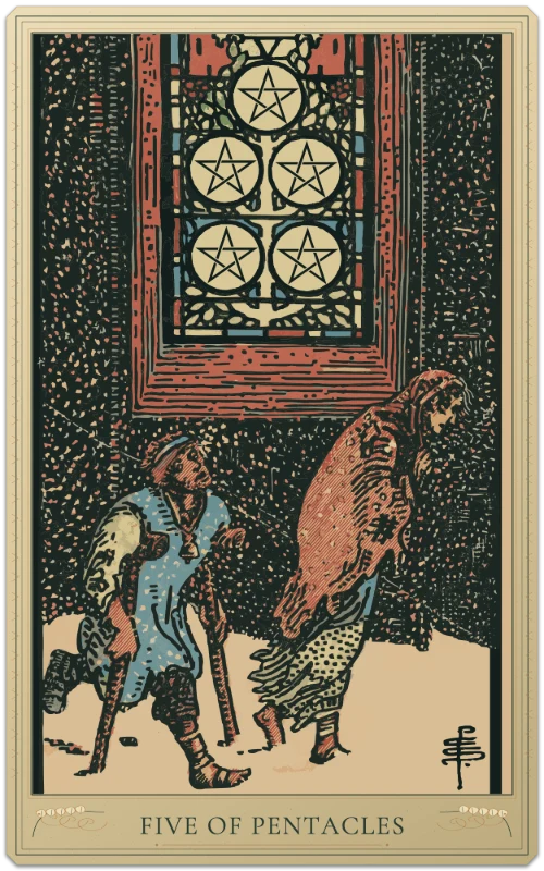 Five of Pentacles, Waite–Smith tarot