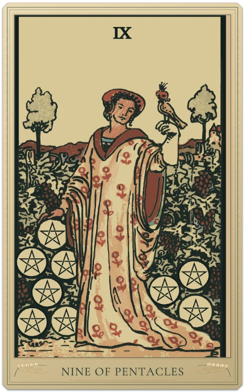 Nine of Pentacles, Waite–Smith tarot