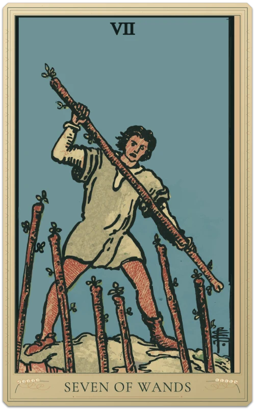 Seven of Wands, Waite–Smith tarot